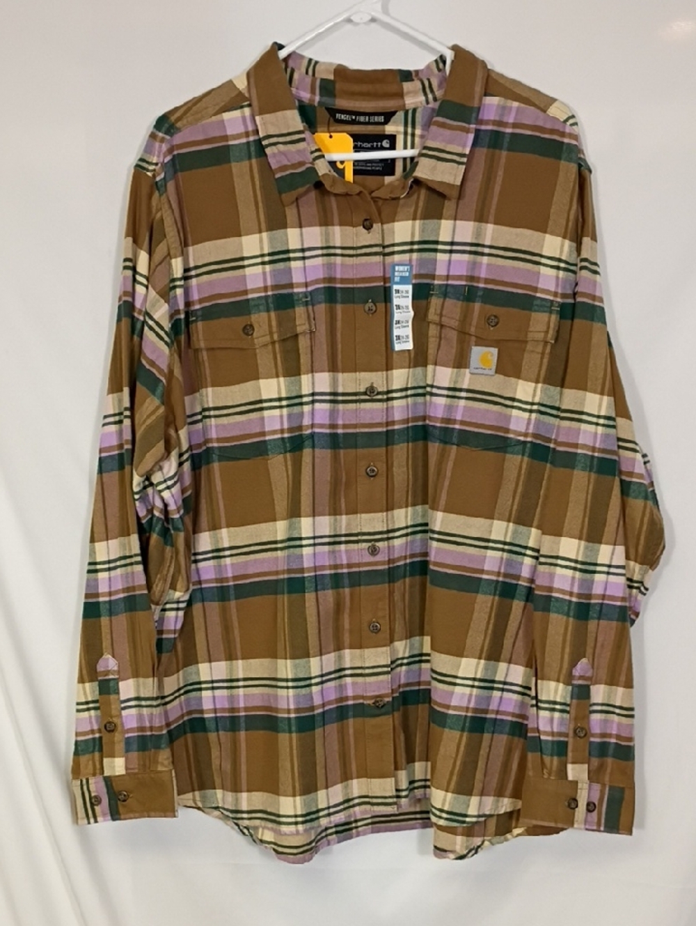 NWT Carhartt Women's Plaid Tencel Relaxed Fit Long Sleeve Button Down Sz 3X